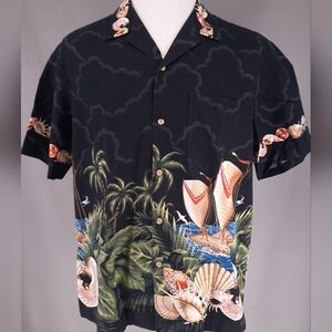 Banana Jack Hawaiian Black Camp Shirt Men's Size XL USA Seashell